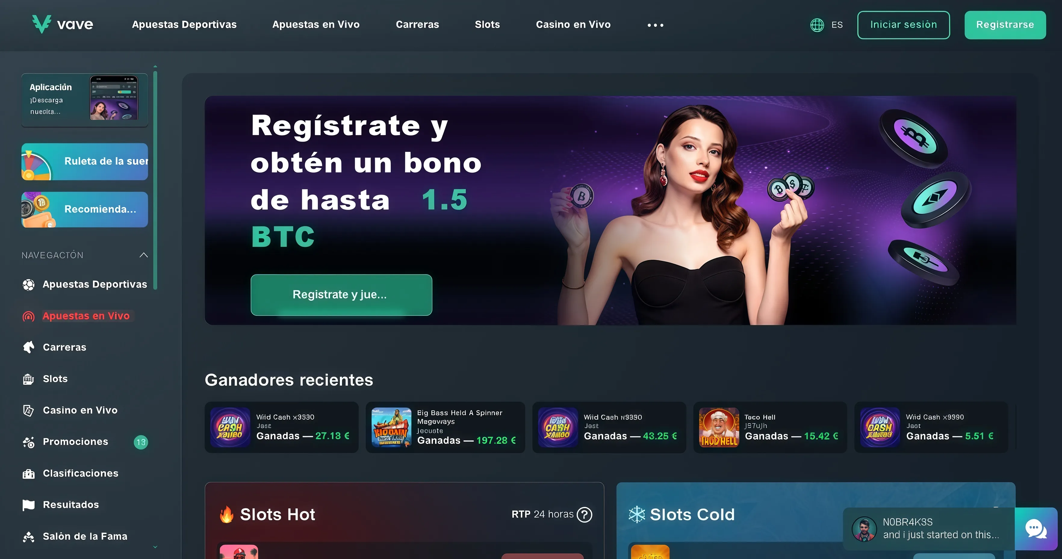 Vave, criptocasino popular para jugadores de España con pagos en BTC y otras criptomonedas, retiros rápidos y catálogo amplio de juegos